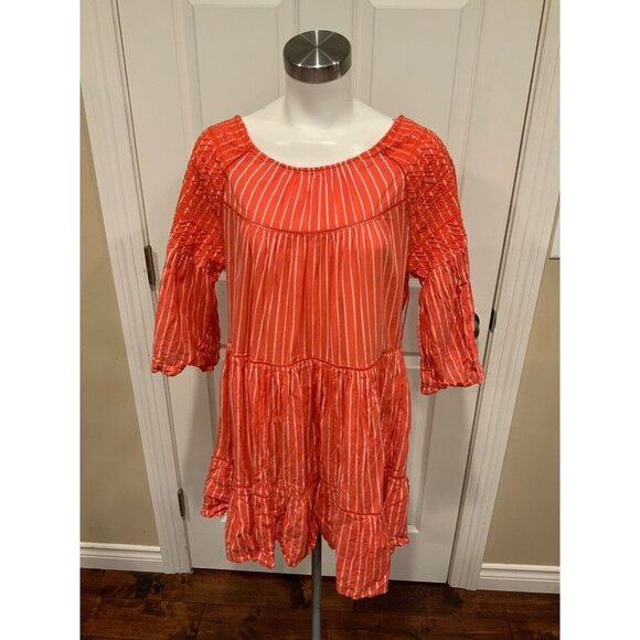Free People Orange & White Striped Mini Dress, Size Small - Picture 1 of 9